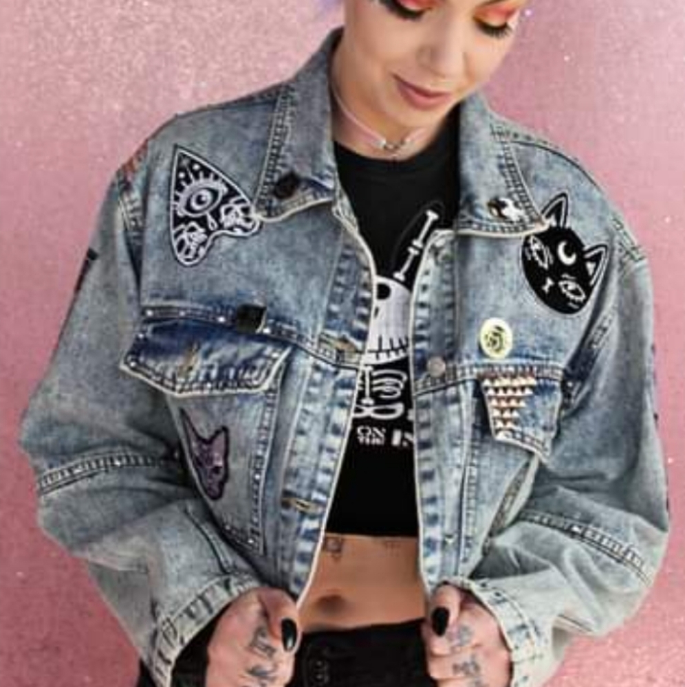 SOLD @MARKET!  Lucipurr pt 2! Custom witchy kitty denim jacket! - Picture 14 of 15